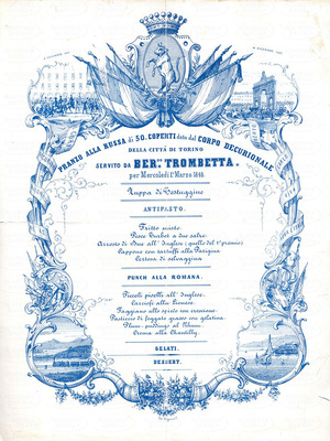 Menu per le celebrazioni dello Statuto Albertino del 1848 - Credits Wikipedia