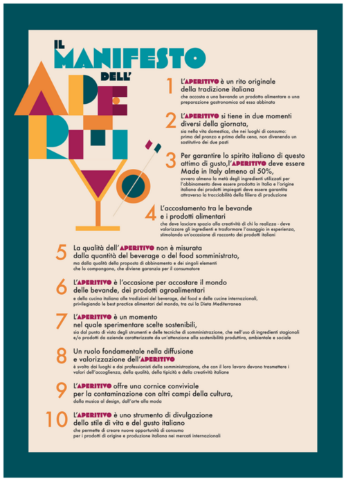 Il Manifesto dell'Aperitivo, con le 10 regole per un vero aperitivo all'italiana